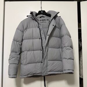 Aritzia Light Gray Puffer Jacket with Hood